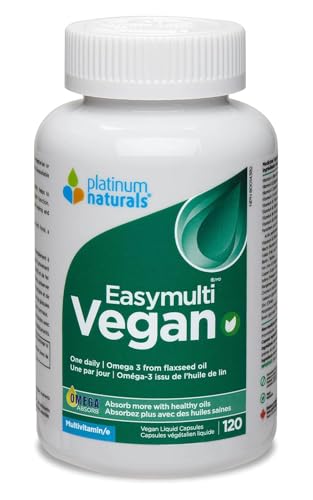 Platinum Naturals Easymulti Vegan - Complete Multivitamin for Men & Women, Includes Omega 3, Flaxseed Oil, Enriched with B1, B2, B3, B5, B6, B12, Vitamin C, Iron & Zinc