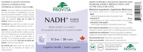 Provita NADH+ FORTE avec CoQ10 & Chlorophylle | Soutient la santé cognitive | Augmente le métabolisme énergétique cellulaire (ATP), le nicotinamide adénine dinucléotide (NAD) + l'hydrogène (H) | Formule à absorption et biodisponibilité améliorées