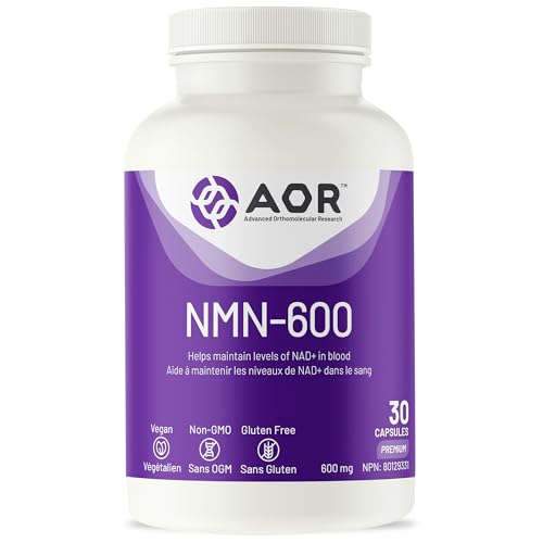 AOR NMN-600mg, 30 gélules végétaliennes - Sans OGM, sans gluten, mononucléotide de nicotinamide à haute puissance - Soutient la santé cellulaire et la production d'énergie - Supplément de NMN au Canada