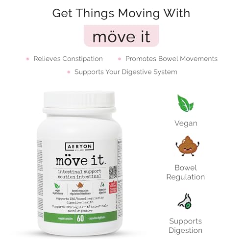 Möve it Travel All-Natural Laxative Free Stool Softener by Aeryon Wellness | IBS Relief with Digestive Enzymes | Provides Bloating Relief, Restores Gut health | Natural Colon Cleanser | Laxatives for Constipation |Travel Pack 12 Capsules