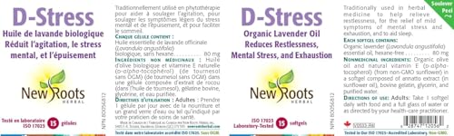 New Roots Herbal Huile de Lavande Bio D-Stress 60 Gélules Molles Approvisionnement de 60 Jours - Aide à Détendre le Corps et à Apaiser l'Esprit