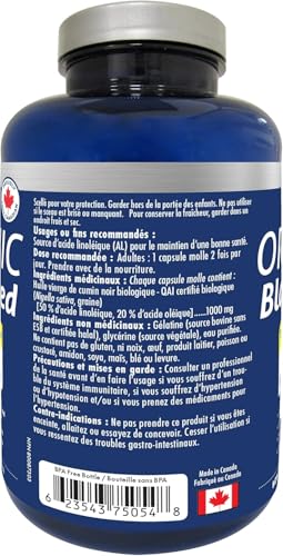 Naka Platinum Organic Black Seed oil, 100% PURE, 1000mg, Extra strength, Cold Pressed, 2-3% Thymoquinone, Made in Canada