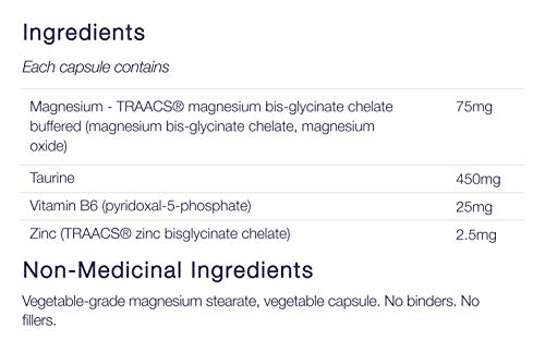CanPrev Magnésium + Taurine, B6 et Zinc, 120 V-Caps, pour 30 jours – Formule de bisglycinate de magnésium pur, soutien de la fonction cardiaque et de la relaxation, supplément de taurine pour le calme et la vitalité – Convient aux végétaliens