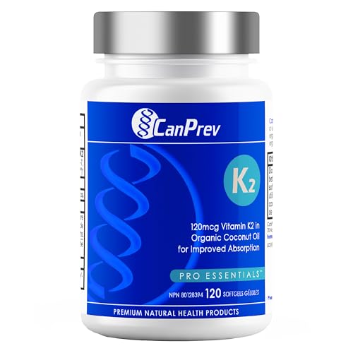 CanPrev K2 120mcg avec huile de noix de coco biologique – Végétalien, sans OGM – Absorption améliorée pour un soutien optimal des os et des dents, vitamine K2 à haute puissance pour des os et des dents solides