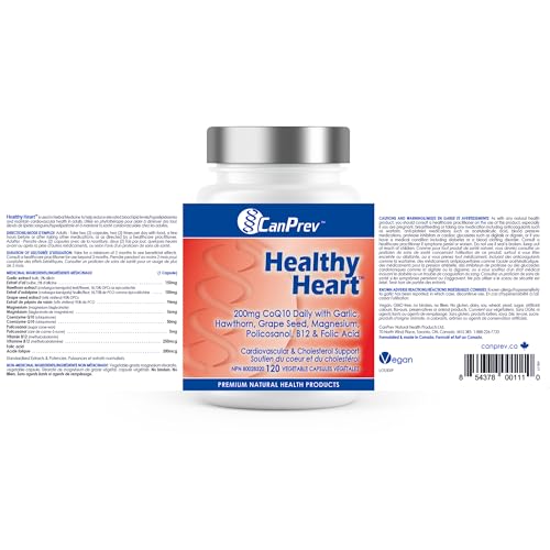 CanPrev Coeur Sain, 120 Gélules Végétaliennes, Approvisionnement de 30 jours - Enrichi en Coenzyme Q10, Bisglycinate de Magnésium et Vitamine B12 - Conçu pour la Santé Cardiaque, un Cholestérol Équilibré et une Meilleure Qualité de Sommeil