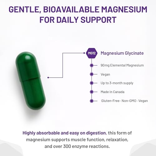 AOR Magnésium Glycinate, 90 mg, Favorise une fonction musculaire et un métabolisme optimaux, Soutien cardiovasculaire, Confort musculaire et cycles menstruels équilibrés, Végétalien et sans OGM