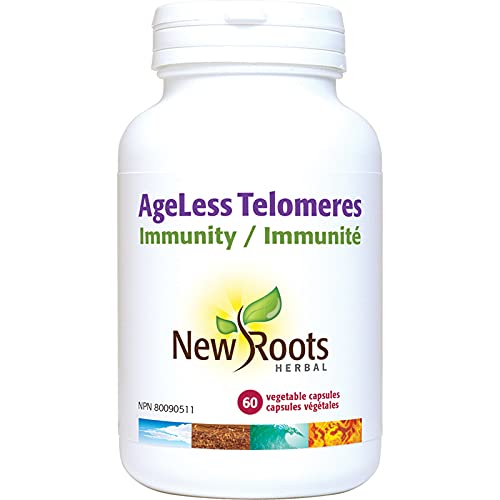 New Roots Herbal AgeLess Télomères, 60 gélules végétales, approvisionnement de 2 mois avec 450 mg d'extrait de racine d'astragale, N-Acétyl Cystéine, Vitamine C, E et Acide Alpha-Lipoïque pour la vitalité cellulaire et le bien-être quotidien, Sans OGM