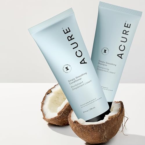 Acure Simply Smoothing Shampoo and Conditioner, Hydrating & Moisturizing for Women & Men, Moisturize Frizzy, Dry, Damaged Hair with Coconut Water, Vegan, Paraben & Sulfate Free