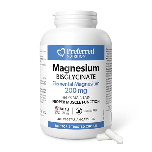 Preferred Nutrition Magnesium Bisglycinate 200 mg, Veg Caps, Elemental Magnesium, Maintains Proper Muscle Function, Proudly Canadian