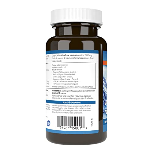 Carlson - Huile de saumon norvégien, 500 mg d'Oméga-3, Complément d'huile de saumon norvégien, Capsules d'huile de saumon Oméga-3 sauvage, Source durable