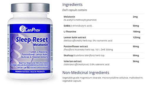 CanPrev Melatonin Sleep-Reset, 90 V-Caps 90-Day Supply - Includes GABA, L-Theanine, Lemon Balm & Valerian - Sleep Support Supplement - Promotes Relaxation and Restful Nights - Vegan Friendly