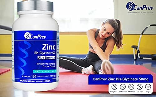 CanPrev Zinc Supplements, Zinc Bisglycinate Chelate, 50mg, 120 Capsules