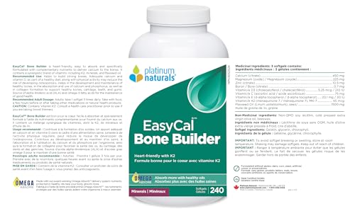 Platinum Naturals - EasyCal Bone Builder | Bon pour le cœur avec K2 | Favorise la force et la souplesse des os