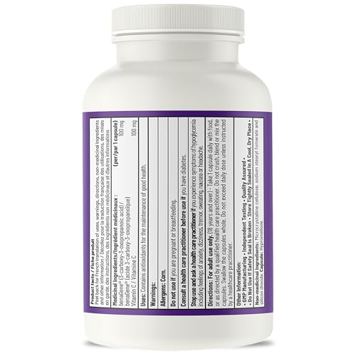 AOR Benagene 200 mg avec Vitamine C, 30 gélules (30 jours d'approvisionnement) - Complément végétalien et sans OGM, Concentration Mentale, Amélioration de l'Énergie et Soutien Cutané, Formule sans Gluten avec des Bienfaits Antioxydants et de Longévité