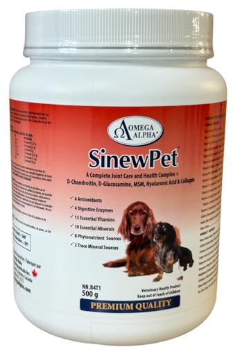 Omega Alpha Pets - Performance & Mobility - Un complexe complet pour la santé des articulations + D-Chondroïtine, D-Glucosamine, MSM, Acide hyaluronique & Collagène - SinewPet - 500g