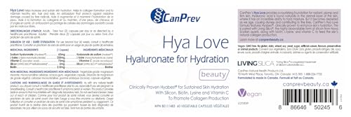CanPrev - Hya Love Hyaluronate pour l'hydratation et la beauté, 60 V-Caps, 30 jours de traitement - Aide à la formation de collagène - Aide à maintenir la santé des cheveux, des ongles, des muqueuses et l'hydratation de la peau