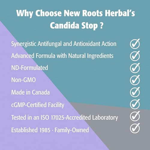New Roots Herbal - Candida Stop, 90 gélules végétales - Supplément de nettoyage de la candidose - Favorise la santé digestive, améliore les affections cutanées, soutient la santé cérébrale et réduit les envies de sucre