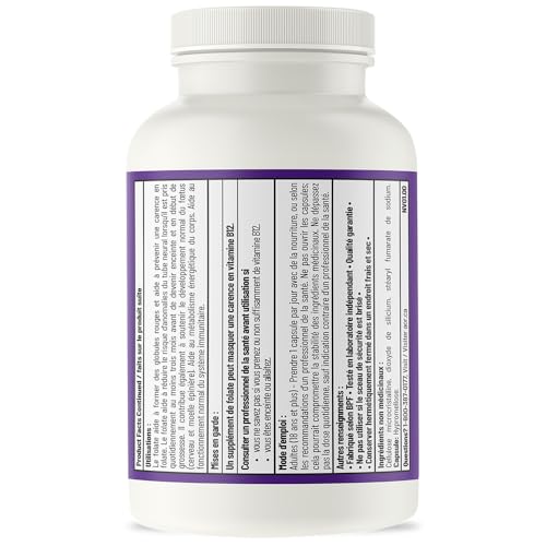 AOR BioFolate 1mg Méthylfolate 5-MTHF Plus Supplément B12, végétalien, sans OGM et sans gluten, Vitamine B9 Folate active, Méthyl B12 pour le soutien cardiovasculaire et le bien-être nutritionnel