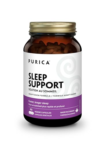 PURICA Sleep Support Supplement, Helps Promotes Restful Nights & Travel Ease, Includes Red Reishi Mushrooms, Organic Ashwagandha & Melatonin, Gluten-Free & Non-GMO Formula