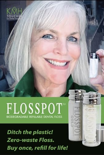 FLOSSPOT Vegan Gold Dental Floss | Mini Stainless Steel Jar - 50m | Eco-Friendly PLA & Candelilla Wax Coating | Ginger-Mint Flavor