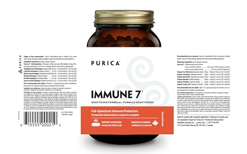 PURICA Complexe Immunitaire 7, 60 gélules - Soutien immunitaire complet avec Coriolus versicolor, Cordyceps, Reishi, Maitake, Shiitake, Champignon du Soleil - Vitalité à spectre complet, Améliore la santé et le bien-être