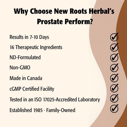 New Roots Herbal - Prostate Perform, 24 gélules molles, cure de 12 jours - enrichi en bêta-sitostérol, palmier nain, lycopène, ortie dioïque et vitamine E - Soutien pour la santé de la prostate et la fonction urinaire
