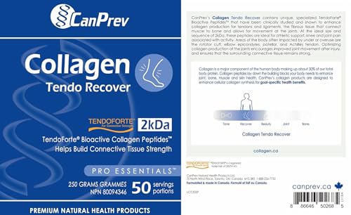 CanPrev Collagen Tendo Recover Powder for Men & Women 250g 50-Servings, Unflavoured - Bioactive Collagen Peptides for Joint Strength - Supports Healthy Skin, Hair, & Nails - Hydrolyzed for Absorption