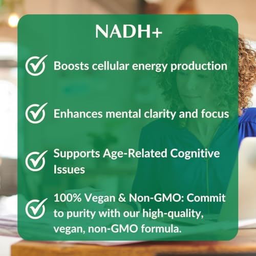 Provita NADH+ FORTE avec CoQ10 & Chlorophylle | Soutient la santé cognitive | Augmente le métabolisme énergétique cellulaire (ATP), le nicotinamide adénine dinucléotide (NAD) + l'hydrogène (H) | Formule à absorption et biodisponibilité améliorées