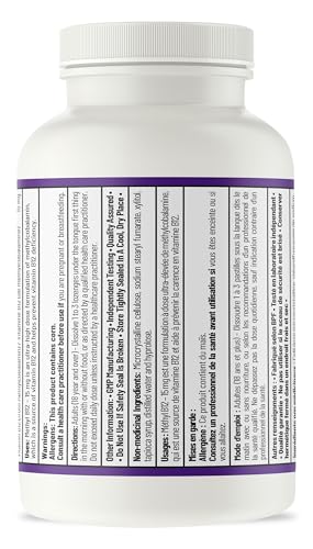 AOR - Méthyl B12, 60 pastilles - Vitamine B12 Méthylcobalamine - Complément favorisant la santé nerveuse - Supplément végétalien de B12 - Aide à prévenir la carence en vitamine B12 - Capsules de B12 méthylée