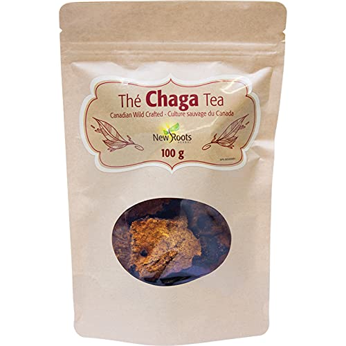 New Roots Herbal Organic Chaga Mushroom Tea Powder, 100g, 33 Servings, Authentic Wild-Crafted Superfood from Canadian Forests, Sustainably Harvested, Supports Vitality, Rich in Antioxidants, Non-GMO