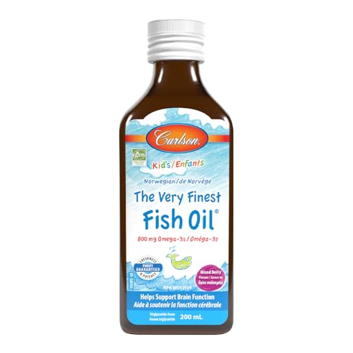 Carlson - Huile de poisson The Very Finest pour enfants, 800 mg d'oméga-3, supplément d'huile de poisson liquide, huile de poisson norvégienne, poisson sauvage, huile de poisson issue de sources durables, 200 ml (6,7 oz liq.)