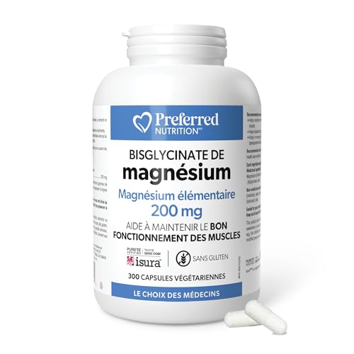 Preferred Nutrition Magnesium Bisglycinate 200 mg, Veg Caps, Elemental Magnesium, Maintains Proper Muscle Function, Proudly Canadian