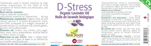 New Roots Herbal Huile de Lavande Bio D-Stress 60 Gélules Molles Approvisionnement de 60 Jours - Aide à Détendre le Corps et à Apaiser l'Esprit