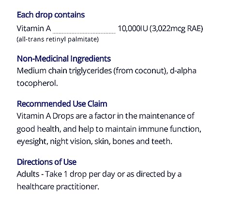 CanPrev Vitamine A Gouttes 15 ml, 10 000 UI Vitamine A Liquide avec 450 Portions, Soutien de la Santé Oculaire, de la Peau, du Bien-être Osseux et de la Fonction Immunitaire, Formulée avec du Palmitate de Rétinyle Tout-Trans - Végétalien et Sans Gluten