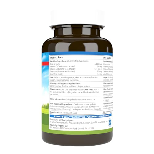 Carlson - ACES + Zn, Vitamines A, C, E + Sélénium & Zinc, Multivitamine avec Zinc, Multivitamine Sélénium, Antioxydant
