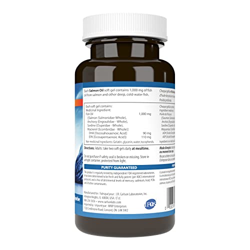 Carlson - Huile de saumon norvégien, 500 mg d'Oméga-3, Complément d'huile de saumon norvégien, Capsules d'huile de saumon Oméga-3 sauvage, Source durable
