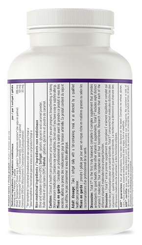 AOR Total E 445 mg, 60 gélules – Cure de 60 jours – Supplément de vitamine E avec tocotriénols et coenzyme Q10 ubiquinol CoQ10 – Soutien cardiovasculaire et antioxydant – Vitamine E8 pour la peau, le visage et les cheveux