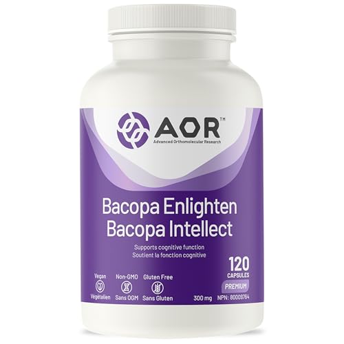 AOR Bacopa Enlighten 300mg - Supplément végétalien et sans gluten pour le soutien cognitif, la clarté mentale et la relaxation, extrait de Bacopa Monnieri, favorise la concentration et un sommeil réparateur