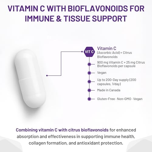 AOR - C+ Bioflavonoïdes 925 mg, 100 capsules - Supplément de vitamine C acide ascorbique avec bioflavonoïdes d'agrumes - Soutien cérébral, santé cardiaque, soutien immunitaire, santé vasculaire et cicatrisation des plaies