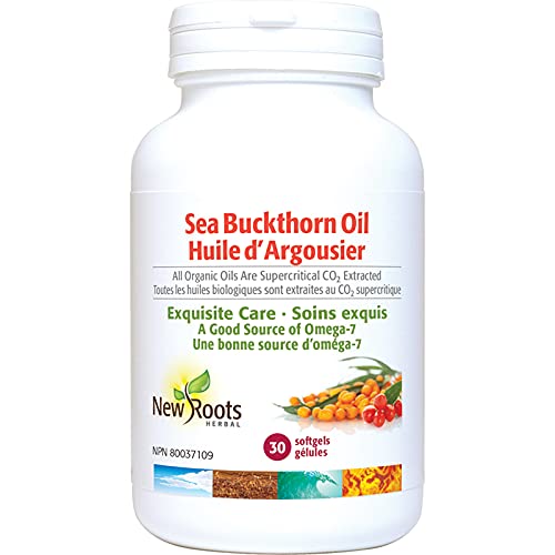 New Roots Herbal - Sea Buckthorn Oil, 30 Softgels 30-Day Supply - A Good Source of Omega‚Äë7 Fatty Acids Fruit & Seed Oil with 40 mg Goji Oil - Promotes Skin Hydration and Elasticity - Gluten-Free