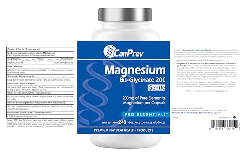 CanPrev - Bisglycinate de magnésium pur 200mg (Doux) | Supplément complexe de chélate élémentaire | Idéal pour les os, les articulations, la digestion, la constipation et un meilleur sommeil | Végétalien
