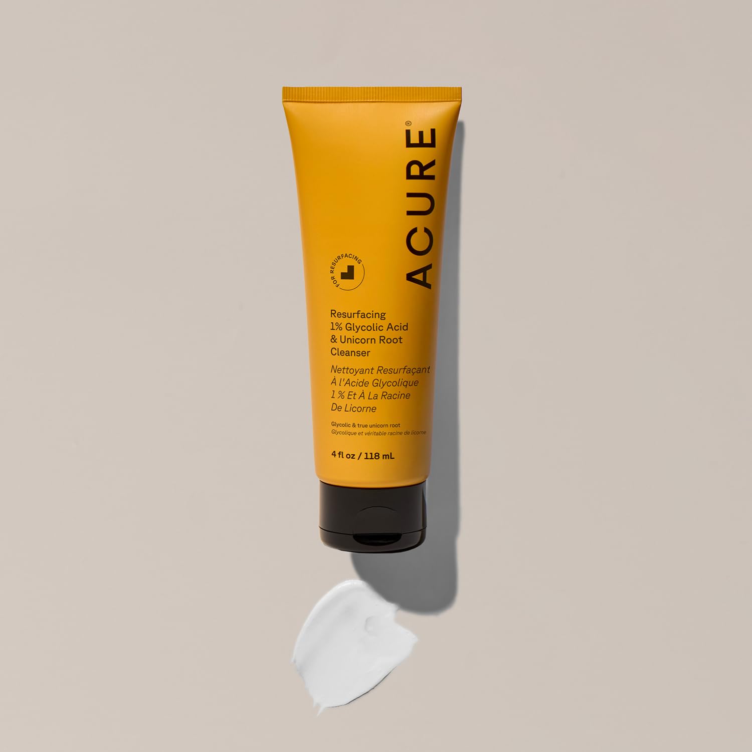 Acure Resurfacing 1% Glycolic Acid & Unicorn Root Cleanser - Exfoliating Face Wash, Glycolic Acid Cleanser for Face, Brightening Anti Aging Cream to Foam Facial Cleanser, Sulfate Free, Vegan