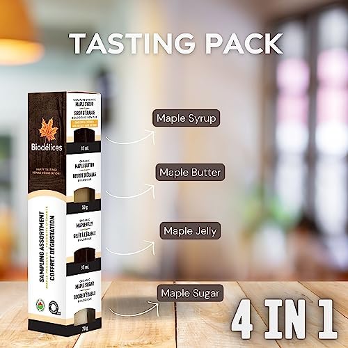Biodélices Organic Quebec Maple Syrup Gift Set, 100% Pure, 250ml, 4 Pc