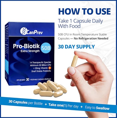CanPrev - Pro-Biotik 50B Extra Strength - Helps to Support Immune Function and Promote a Favorable Gut Flora - Helps Support Intestinal Gastrointestinal Health