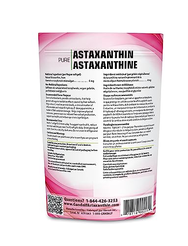 Gandalf Astaxanthine 4 mg, 60 gélules végétaliennes, cure de 30 jours – Complément pour la vision et le bien-être des articulations, favorise le confort oculaire et la souplesse, formule antioxydante, cultivé et fabriqué au Canada, sans OGM