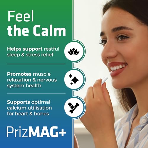 PrizMAG Magnesium Bisglycinate - Chelated Form for High Absorption, with Added Vitamin D3 & K2, Capsules for Bone & Muscle Support - No Fillers or GMOs | Made in Canada