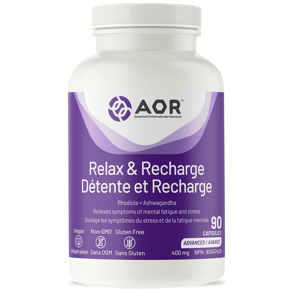 AOR Relax & Recharge 400mg 90 Gélules Fourniture de 90 Jours - Extrait de Rhodiola Rosea & Ashwagandha, Supplément Herbal - Conçu pour une Meilleure Concentration & Clarté Mentale, Soutient le Calme & la Vitalité, Végétalien, Sans OGM