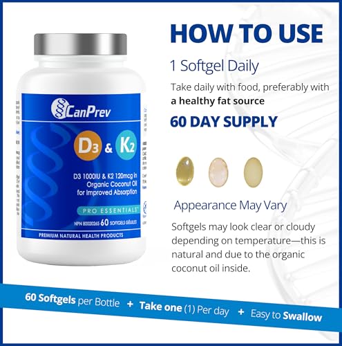CanPrev D3 & K2 - Huile de coco biologique l Aide à la formation et au maintien de la santé osseuse l Avec vitamine D3 et K2