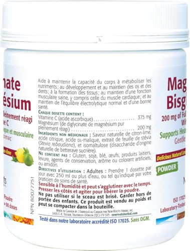 New Roots Herbal - Magnesium Bisglycinate Powder, Lime Flavor Drink Mix - Pure Magnesium Glycinate with Vitamin C for Sleep, Support Heart Health, Muscles Function, Bone & Metabolism