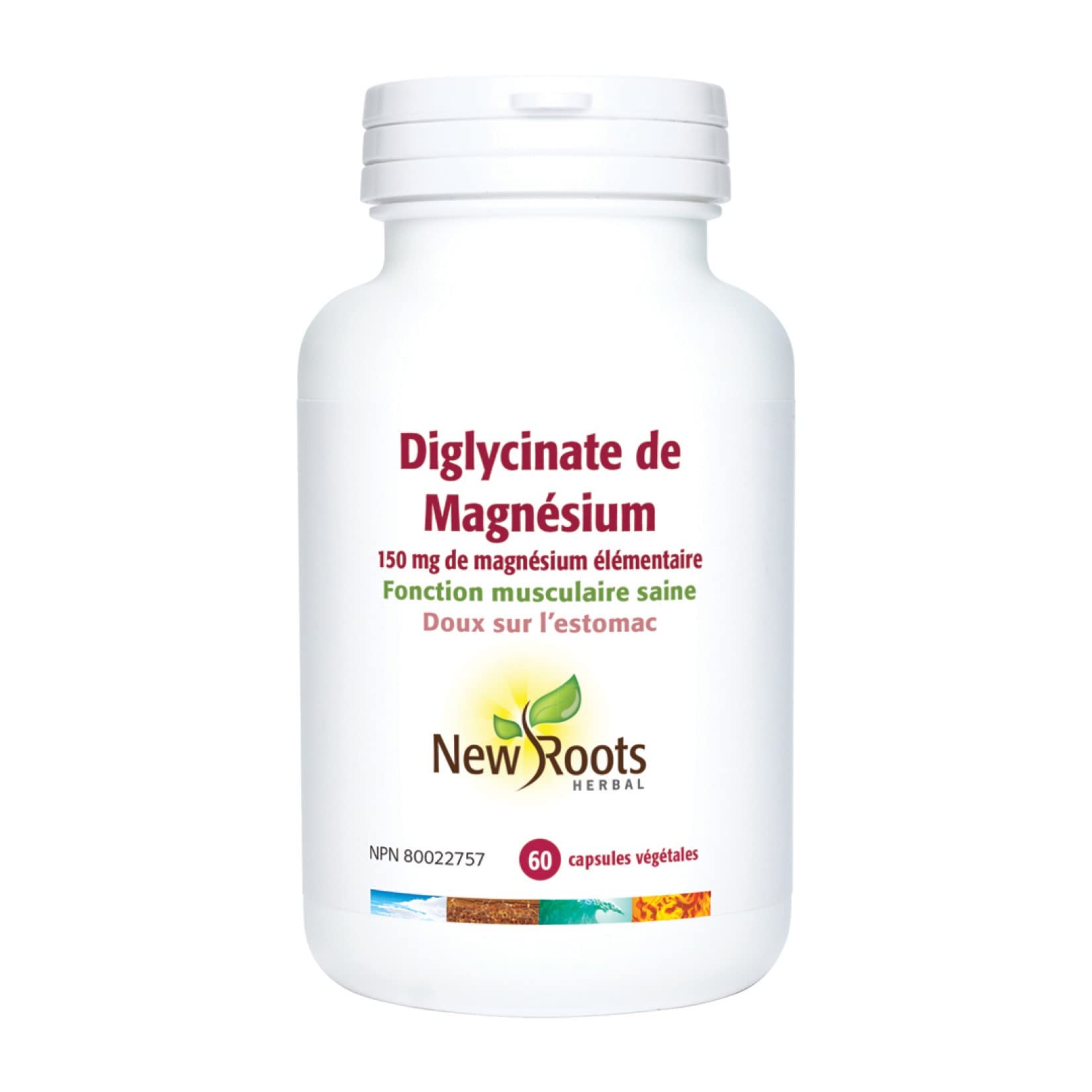 New Roots Herbal Bisglycinate de magnésium Plus, 60 capsules végétales pour 30 jours - 150 mg de magnésium élémentaire, favorise un mode de vie actif, sans OGM, sans gluten, doux pour la digestion avec une absorption supérieure